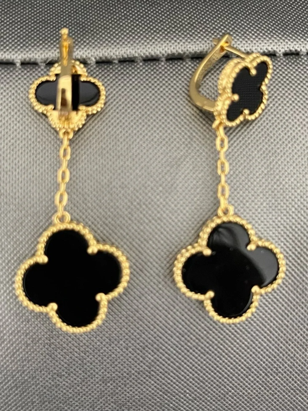 Gold and Black Clover Drop Earrings - Women Jewelry - Picture 3 of 3